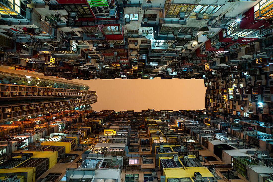 View of crowded residential buildings in Hong Kong