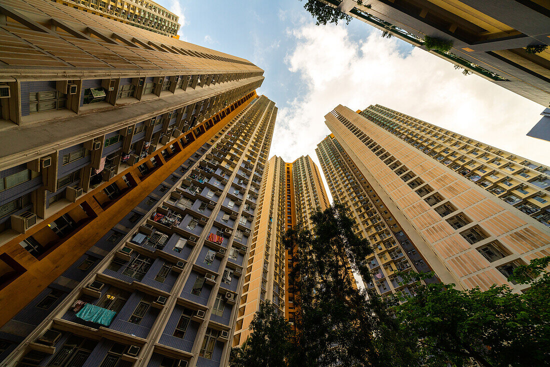 Außenansicht von Wohngebäuden in Hongkong