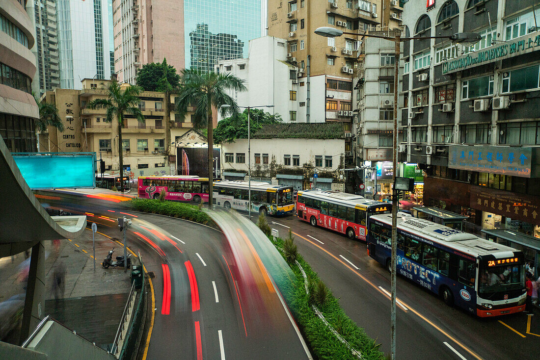 Traffic moving on city street in Macao