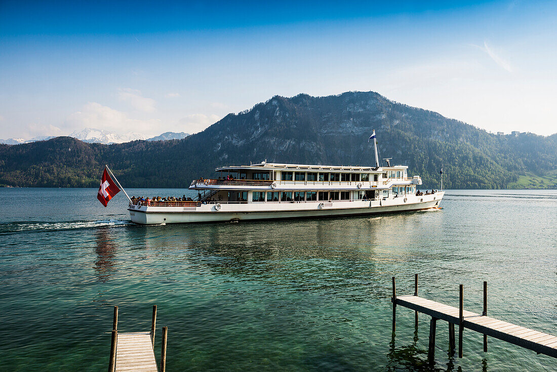 Scheduled boat, Weggis, Lake Lucerne, Canton of Lucerne, Switzerland
