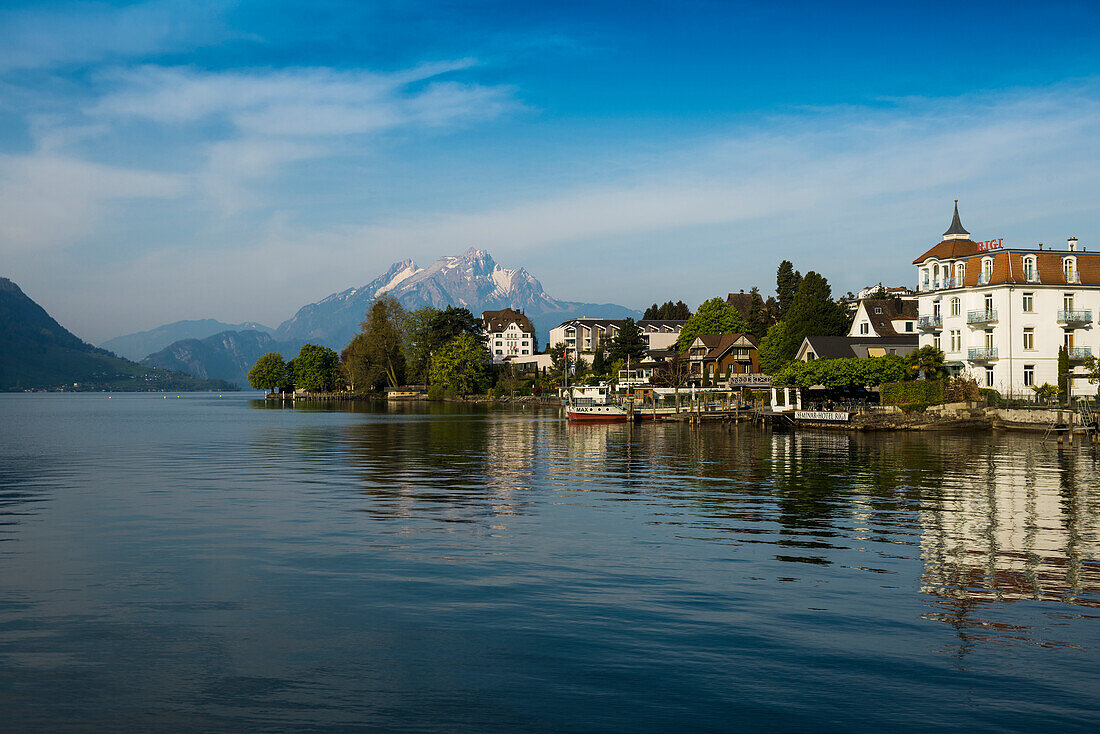 Hotels und Häuser am See, Weggis, Vierwaldstättersee, Kanton Luzern, Schweiz