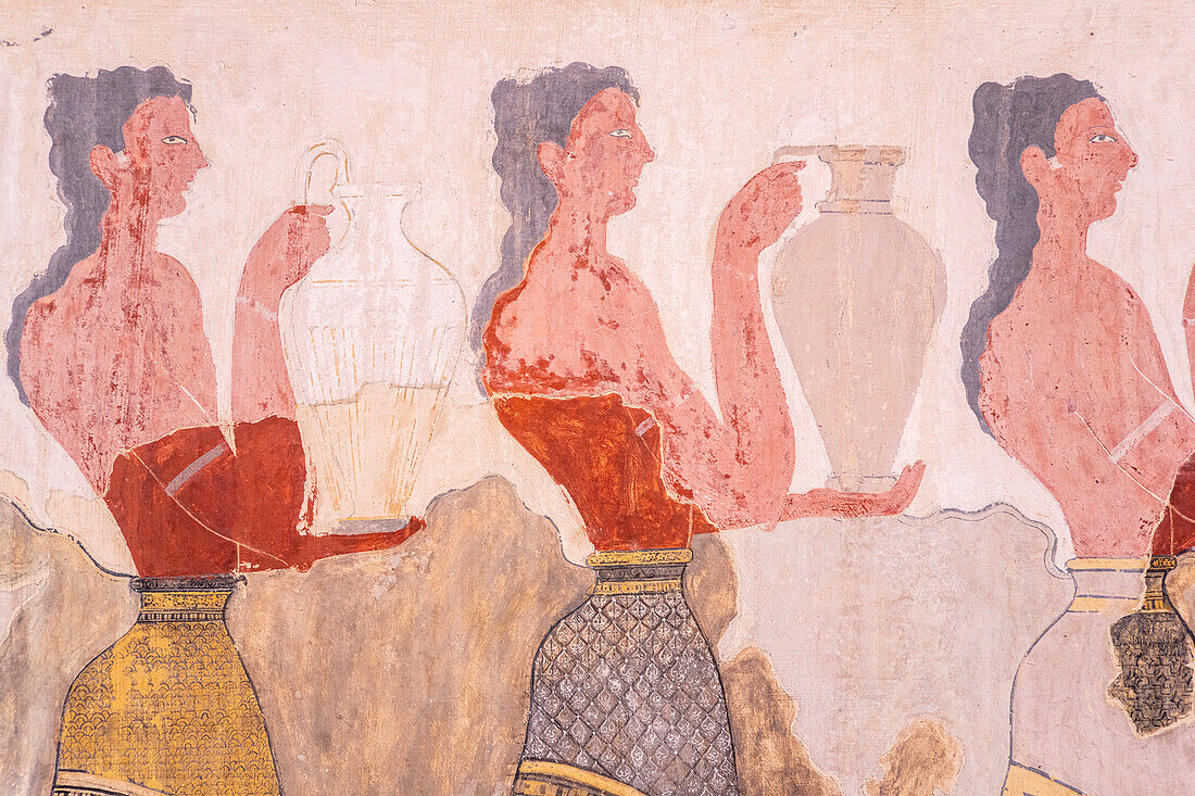 Ancient fresco of the Minoan art, Heraklion Archaeological Museum, Crete island, Greek Islands, Greece, Europe