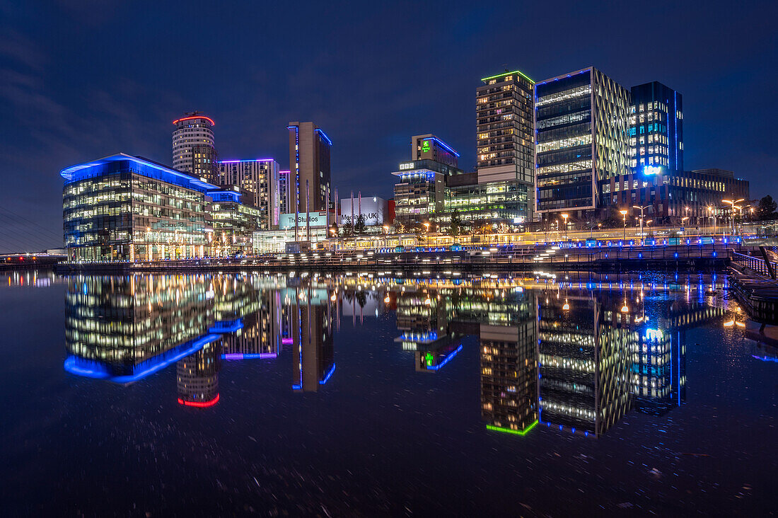 MediaCity UK at night, Salford Quays, Manchester, England, United Kingdom, Europe