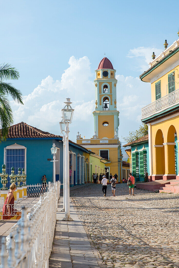 Bell tower of the Convento de San Francisco as seen from the Museo Historico in Trinidad, UNESCO World Heritage Site, Sancti Spiritus, Cuba, West Indies, Central America