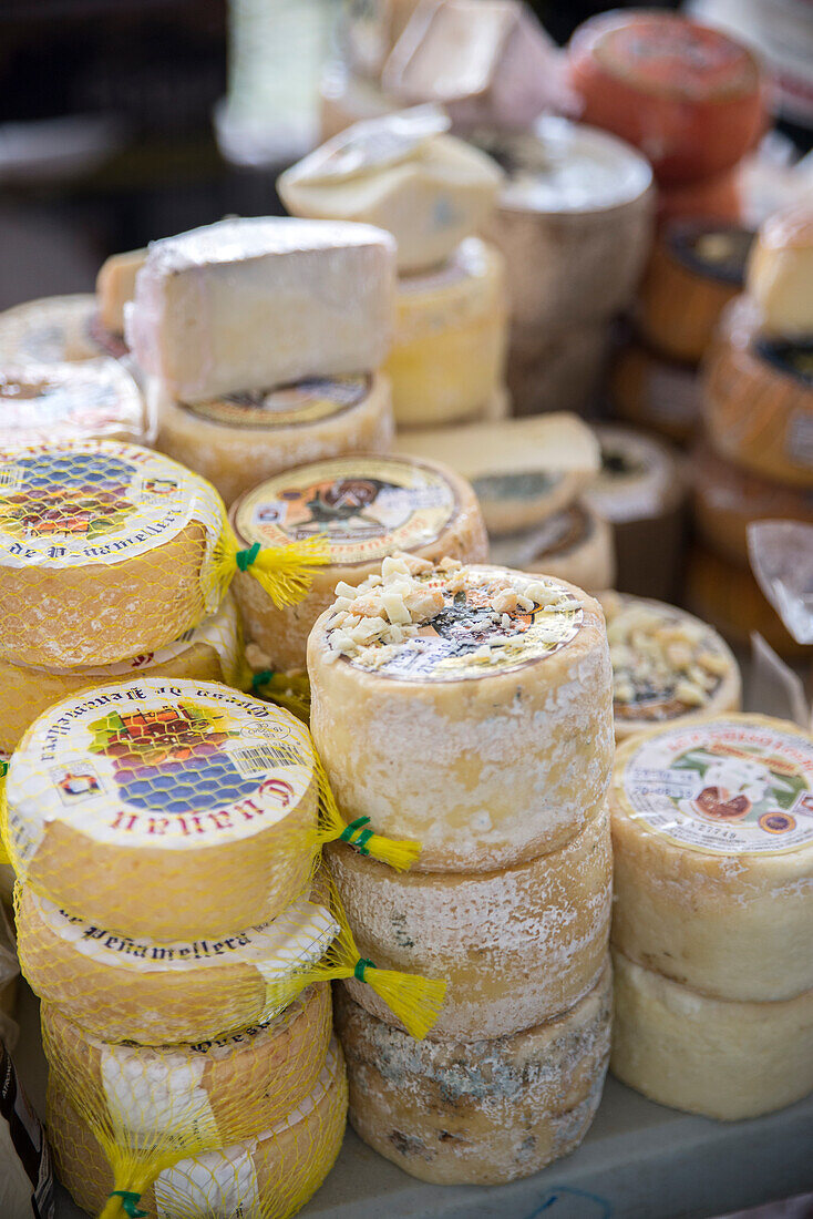 Local cheese in Food Market, Cangas de Onis, Asturias, Spain, Europe