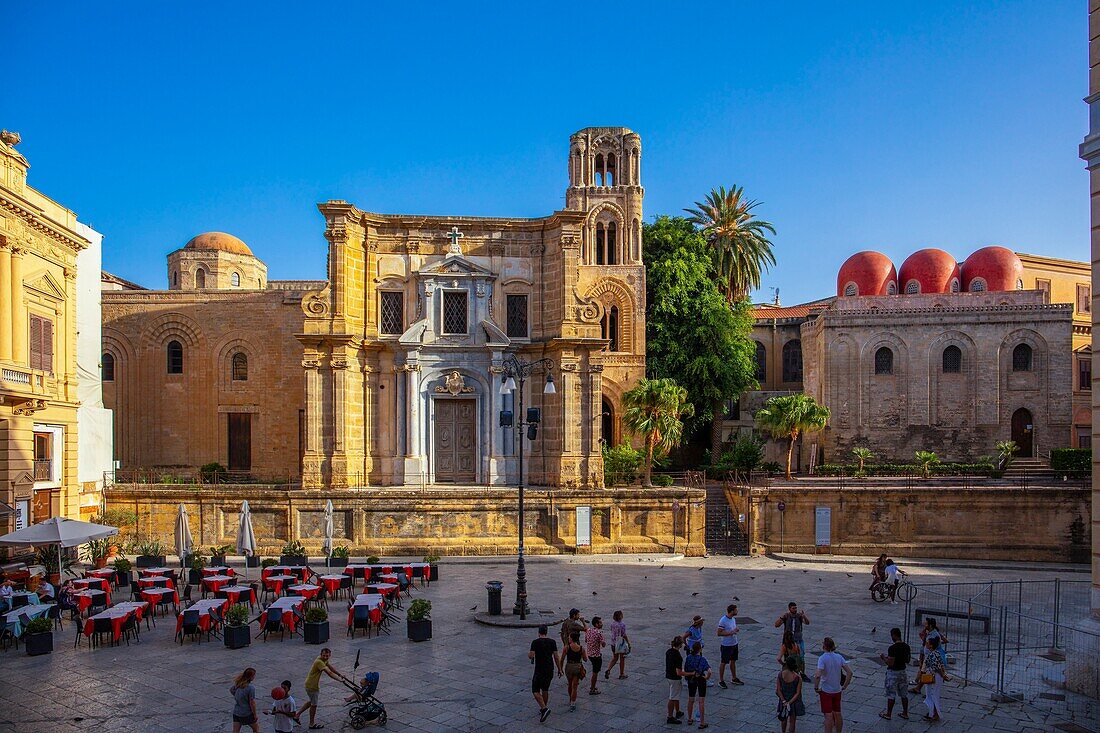 San Cataldo Church and Saint Mary of the Admiral Church (La Matorana), UNESCO World Heritage Site, Palermo, Sicily, Italy, Europe