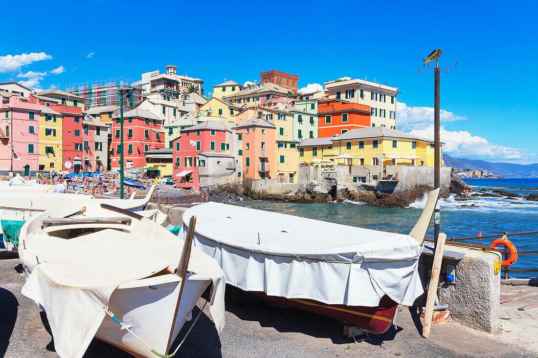 View of the fishing village of Boccadasse, Genoa, Liguria, Italy, Europe