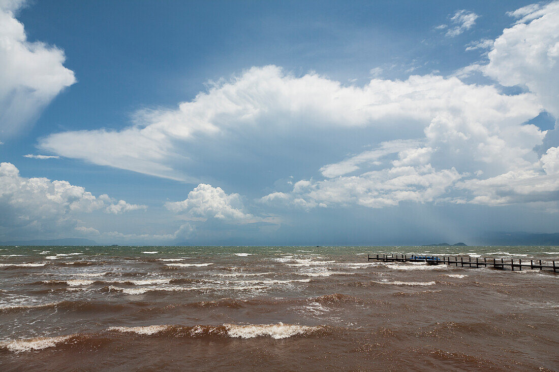 Cambodia, Kep, Cloudy sky over ocean