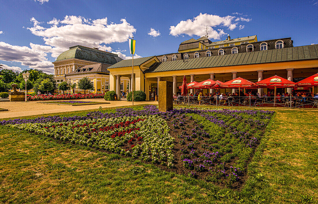 Restaurant in the New Colonnade, with the Casino in the background, Franzensbad, Frantiskovy Lázne, Czech Republic