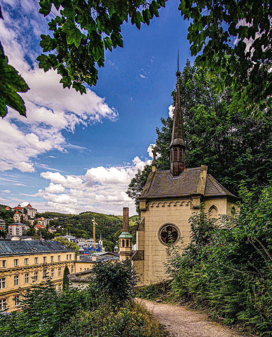 Marienkapelle from 1885/86 on the circular path above the spa district, Karlsbad; Karlovy Vary, Czech Republic