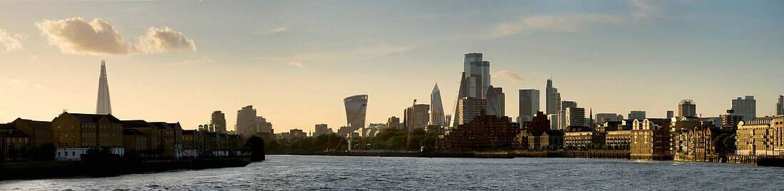 City of London panorama from Canary Wharf with The Shard, London, England, United Kingdom, Europe