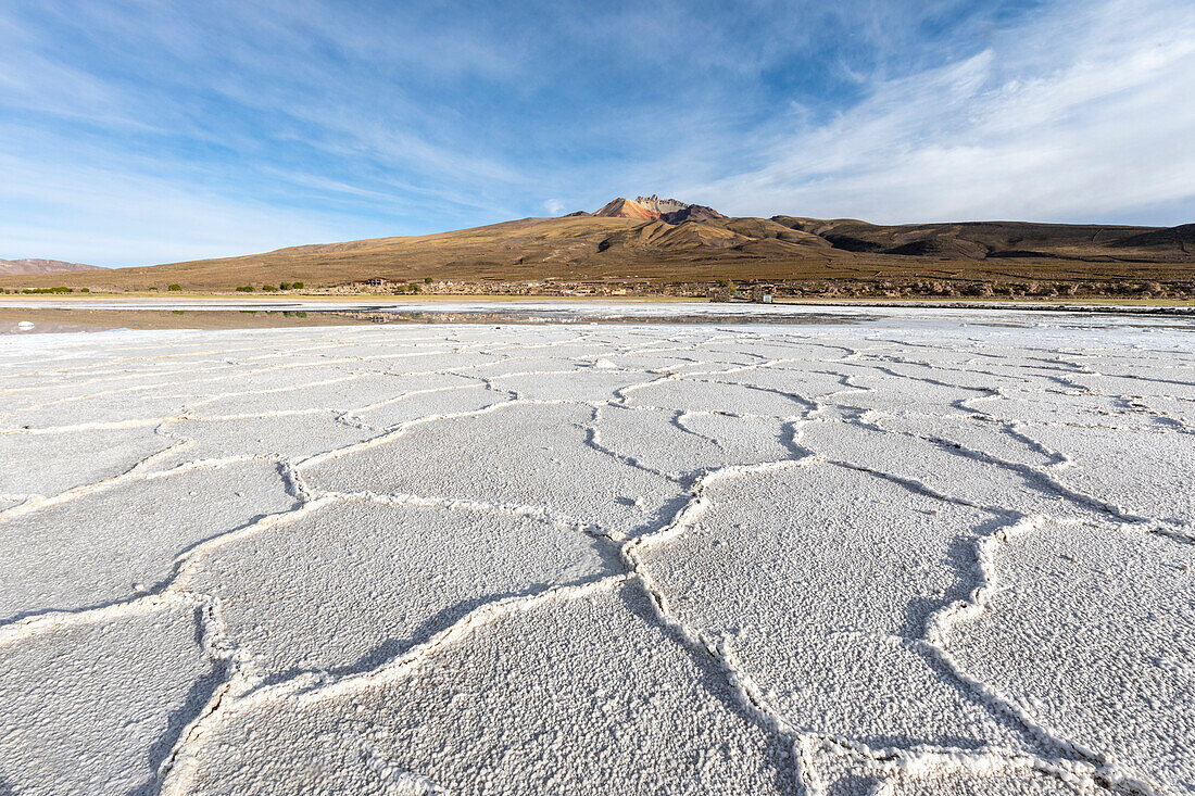 The salt flats near Coqueza, a small town near the Thunupa Volcano, Salar de Uyuni, Daniel Campos Province, Bolivia, South America