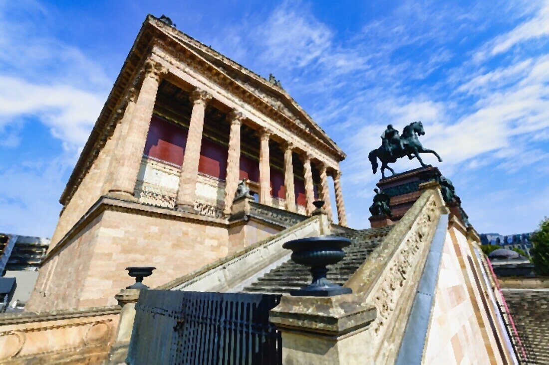 Old National Gallery (Alte Nationalgalerie), Friedrich Wilhelm IV equestrian bronze statue, Museum Island, UNESCO World Heritage Site, Berlin Mitte district, Berlin, Germany, Europe