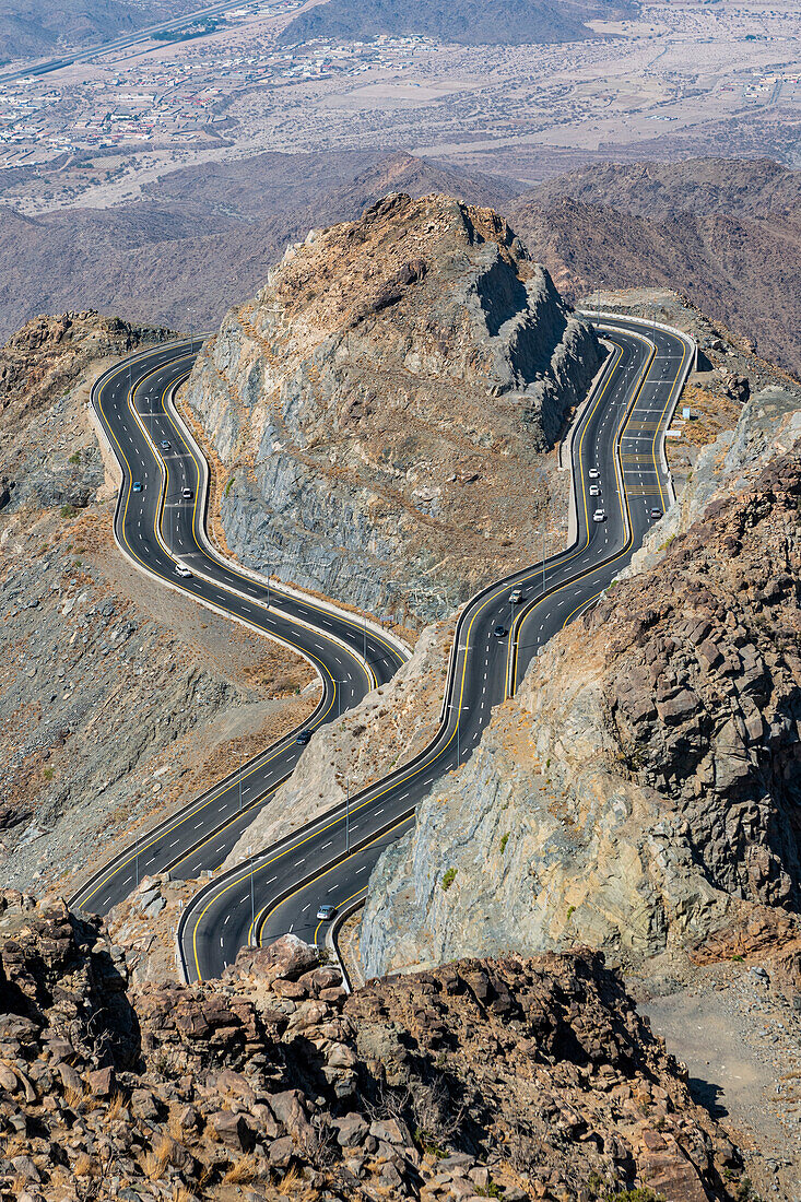 Al Hada Road zwischen den Bergen, Taif, Königreich Saudi-Arabien, Naher Osten