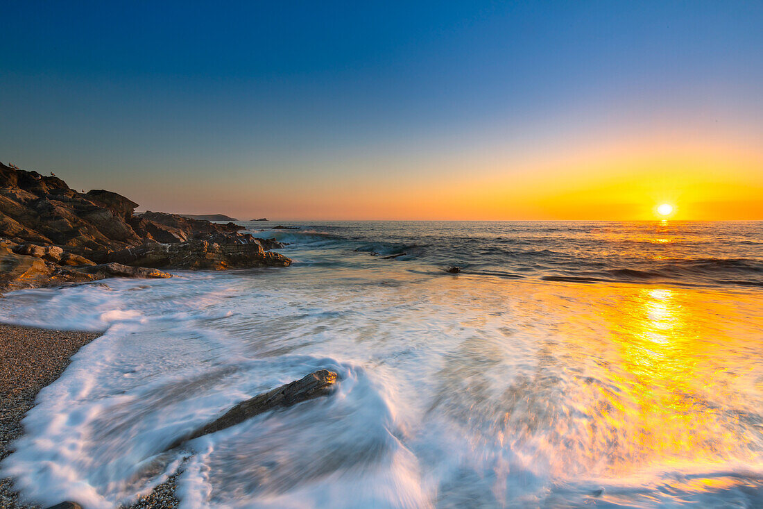 Sunset at Little Fistral Beach, Newquay, Cornwall, England, United Kingdom, Europe