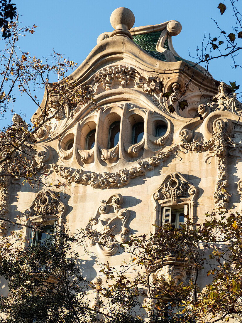 Detail of Barcelona building facade, Barcelona, Catalonia, Spain, Europe