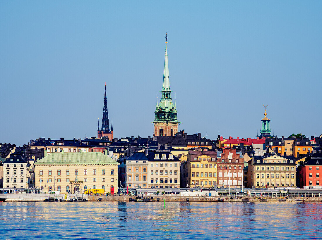 Gamla Stan reflecting in the water, Stockholm, Stockholm County, Sweden, Scandinavia, Europe
