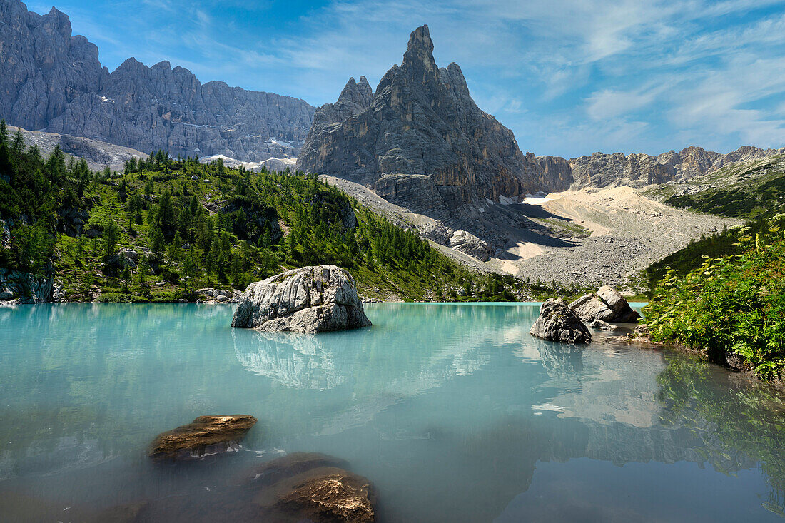 Lake Sorapis und Mount Sorapis, Venetien, Dolomiten, Italien, Europa