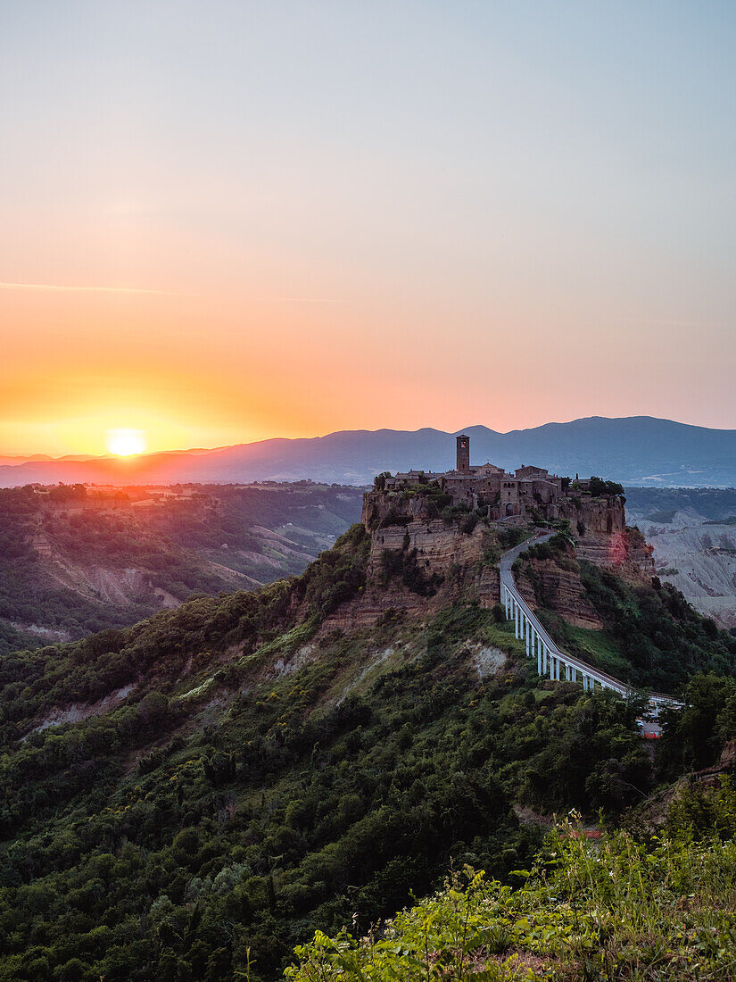 Sunrise view of The Dying City of Civita di Bagnoregio, Viterbo, Lazio, Italy, Europe