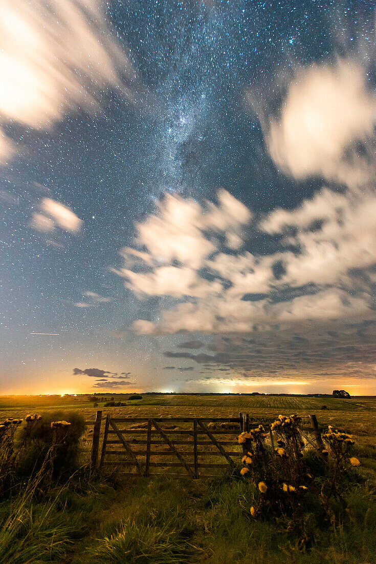 Scenic view of milky way over agricultural field