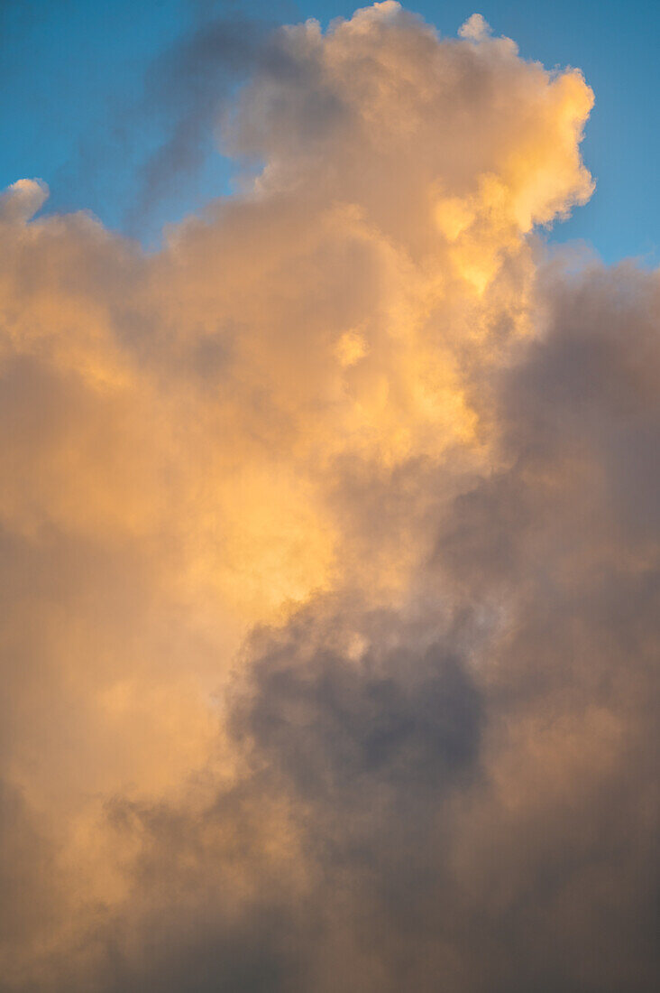 Goldene Kumuluswolken am Himmel bei Sonnenuntergang