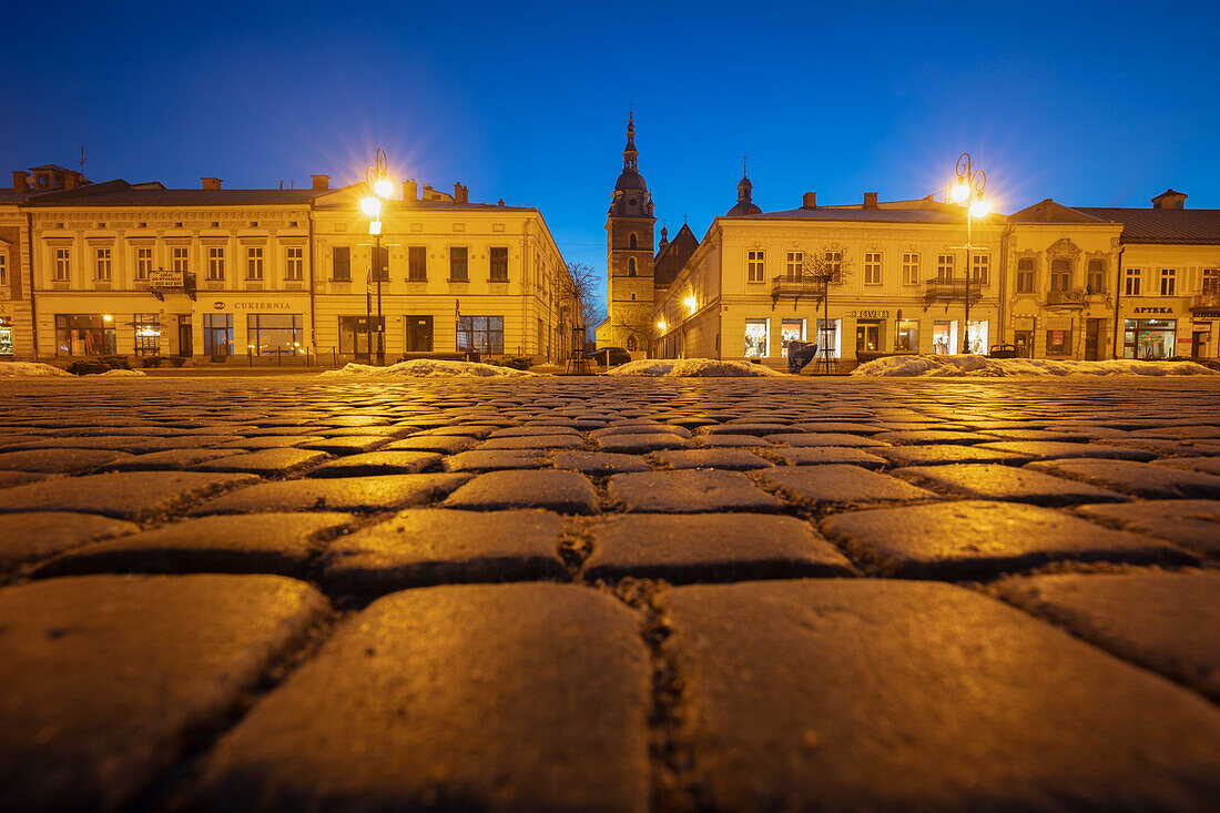 Poland, Lesser Poland, Nowy Sacz, Cobblestone on town square