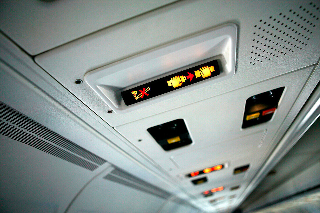 Safety signs in airplane