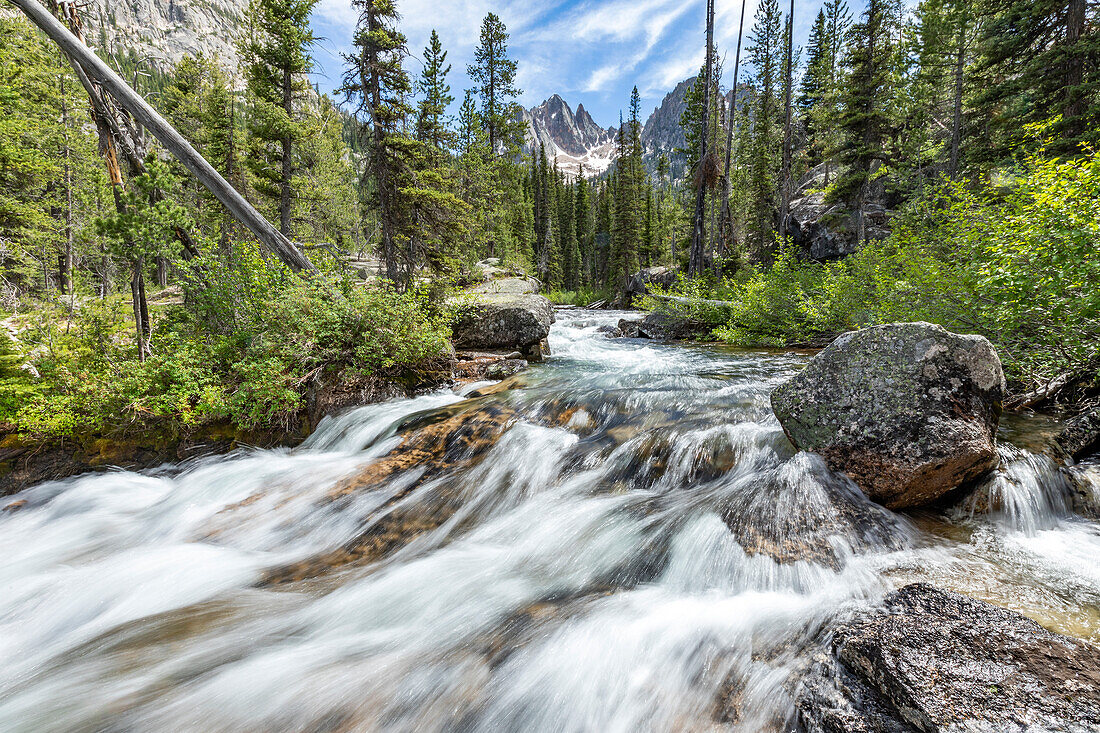 USA, Idaho, Stanley, Strong current in creek in Sawtooth Mountains