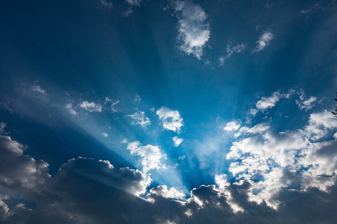 Rays of sunlight between clouds