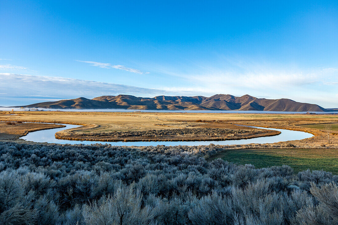USA, Idaho, Bellevue, Oxbow shape in spring creek in landscape