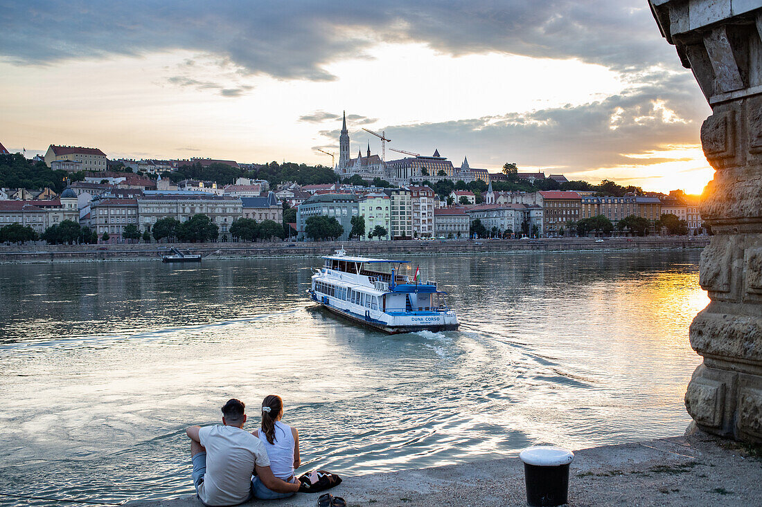 Sunset over Buda side of the River Danube, Budapest, Hungary, Europe