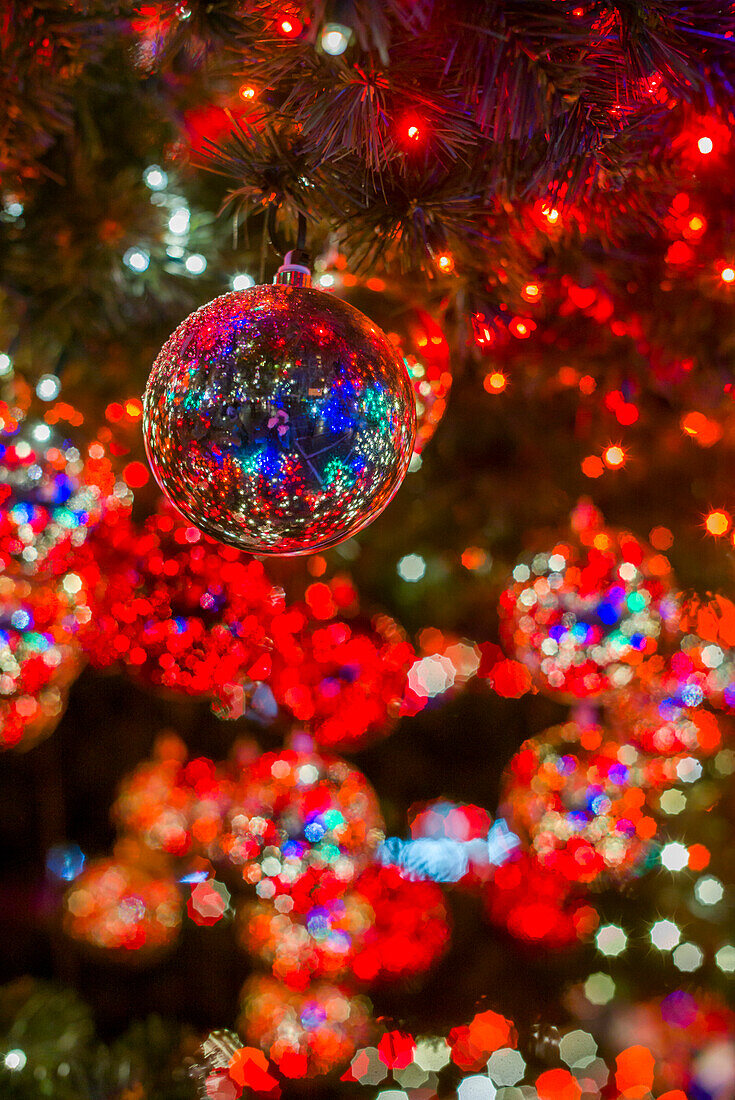 Germany, Berlin, Potsdamer Platz, Christmas Tree detail, evening