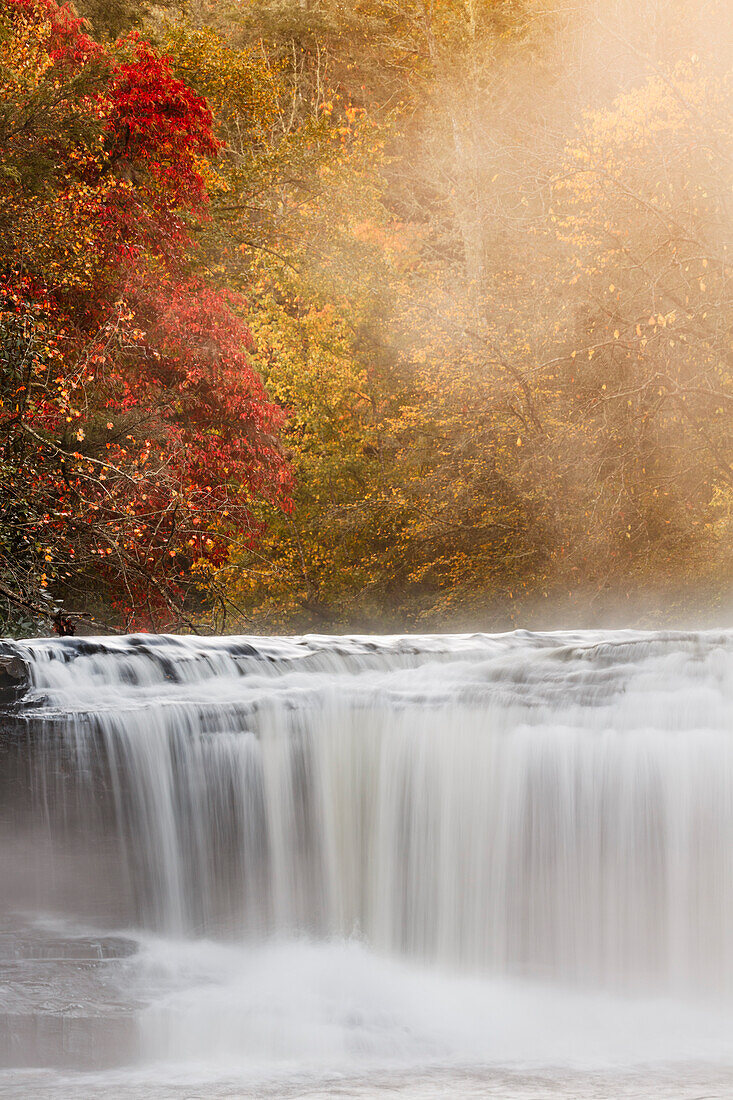 Autumn view of Hooker Falls on Little River, DuPont State Forest, near Brevard, North Carolina