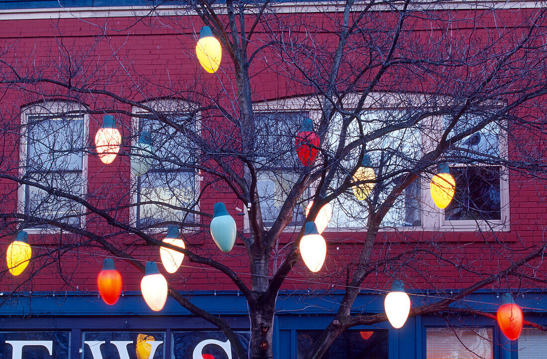 Giant Christmas tree lights in Fremont neighborhood, Seattle, WA
