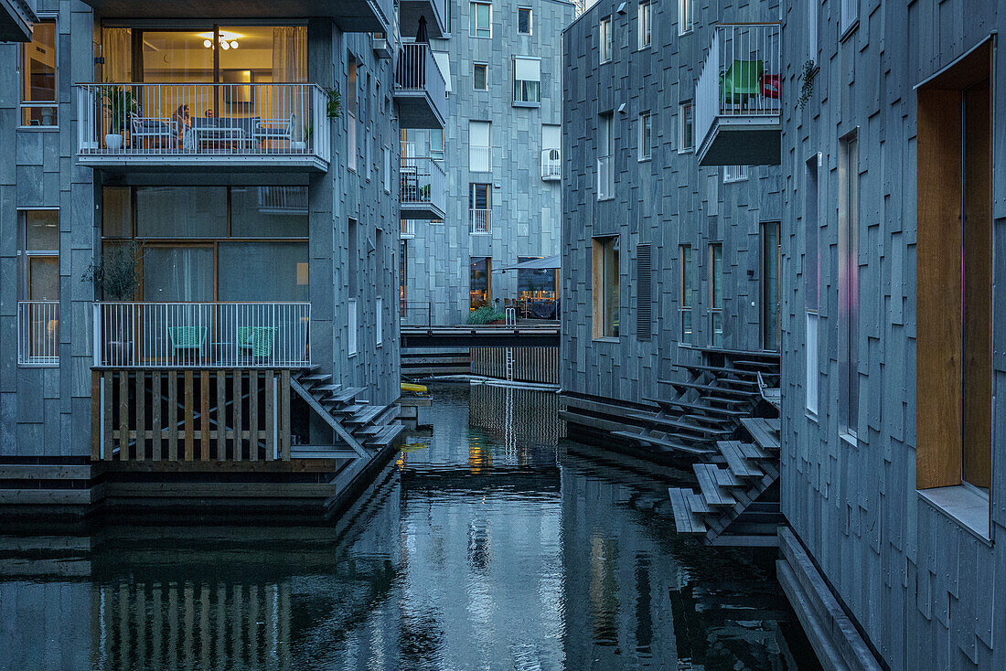 In the canals of the Barcode district in Oslo, Norway.