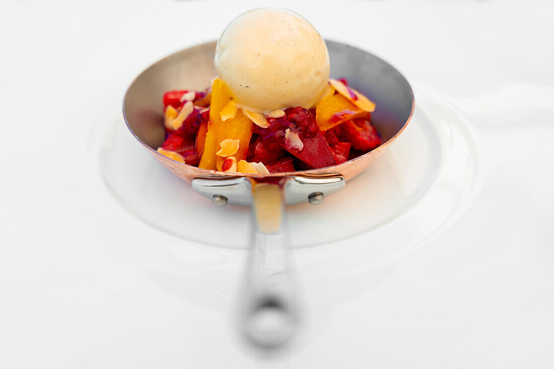 Ice Cream with Fruit in a Frying pan in switzerland.