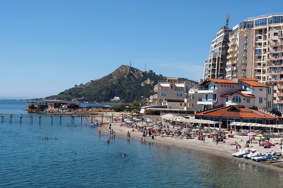 on the sea promenade of the port city of Durres, Albania
