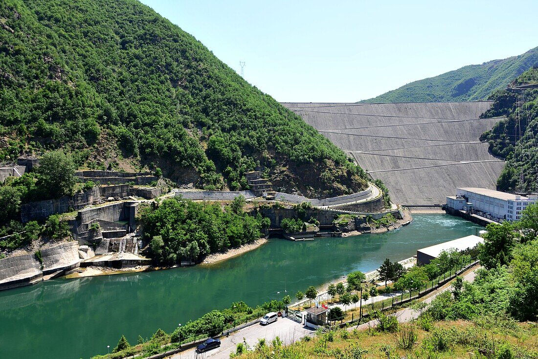 Dam wall above the Fierze reservoir, Northern Albania