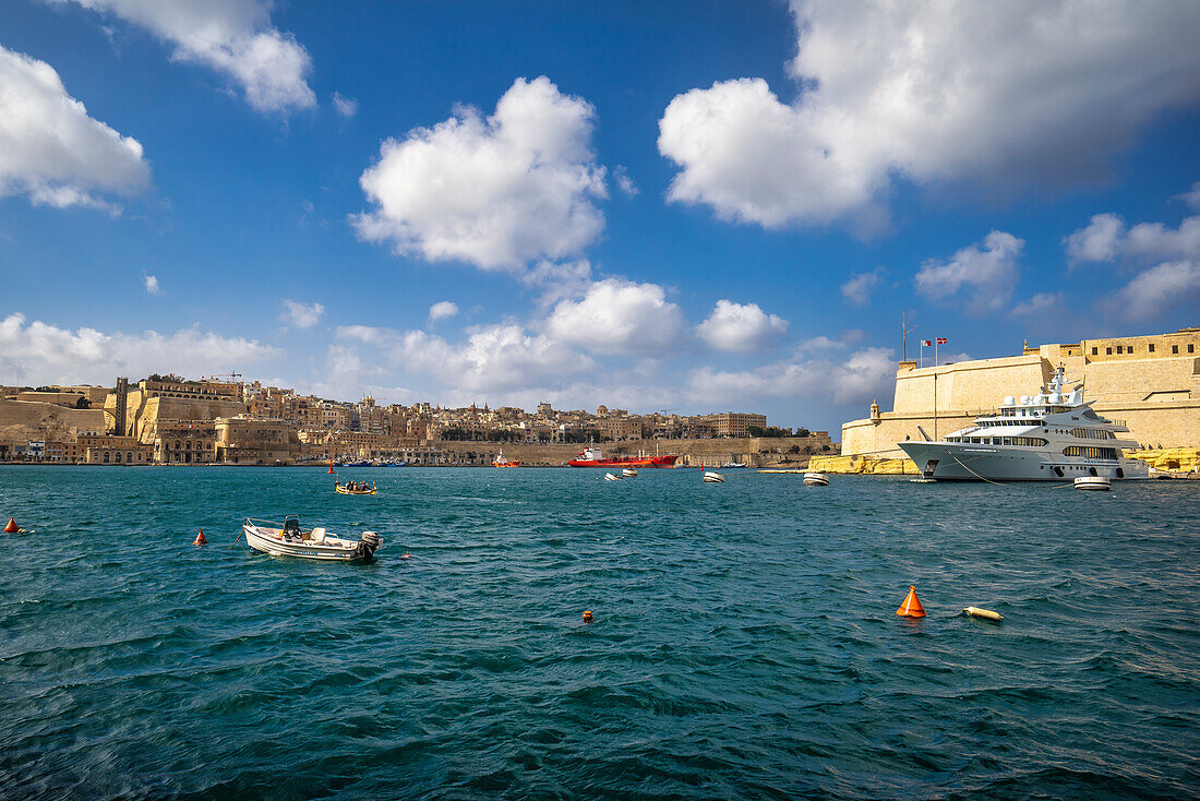 View of Valletta from Vittoriosa, Malta, Europe
