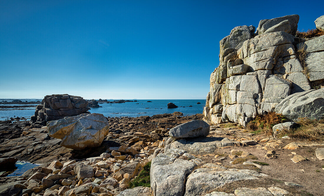 Picturesque coast in Brittany at Gouffre near Plougrescant, Cote de Granit Rose, Cotes d'Armor, Brittany, France