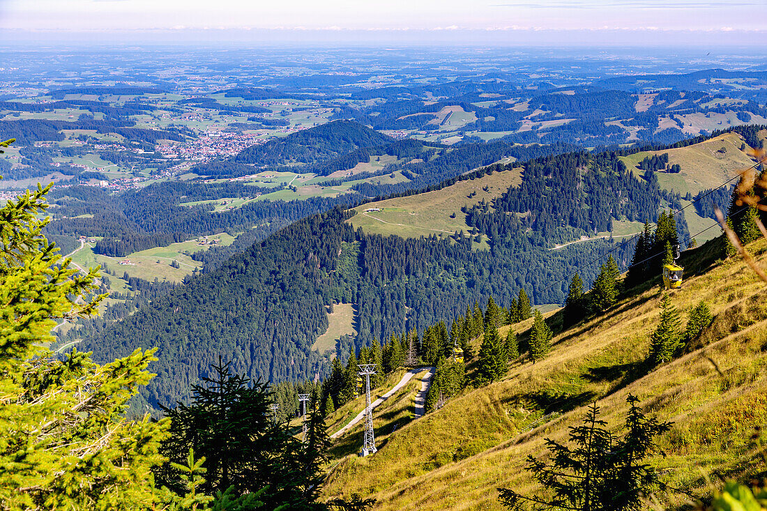 Mountain panorama from the Hochgrat with Hochgratbahn near Steibis in Oberallgäu in Bavaria in Germany