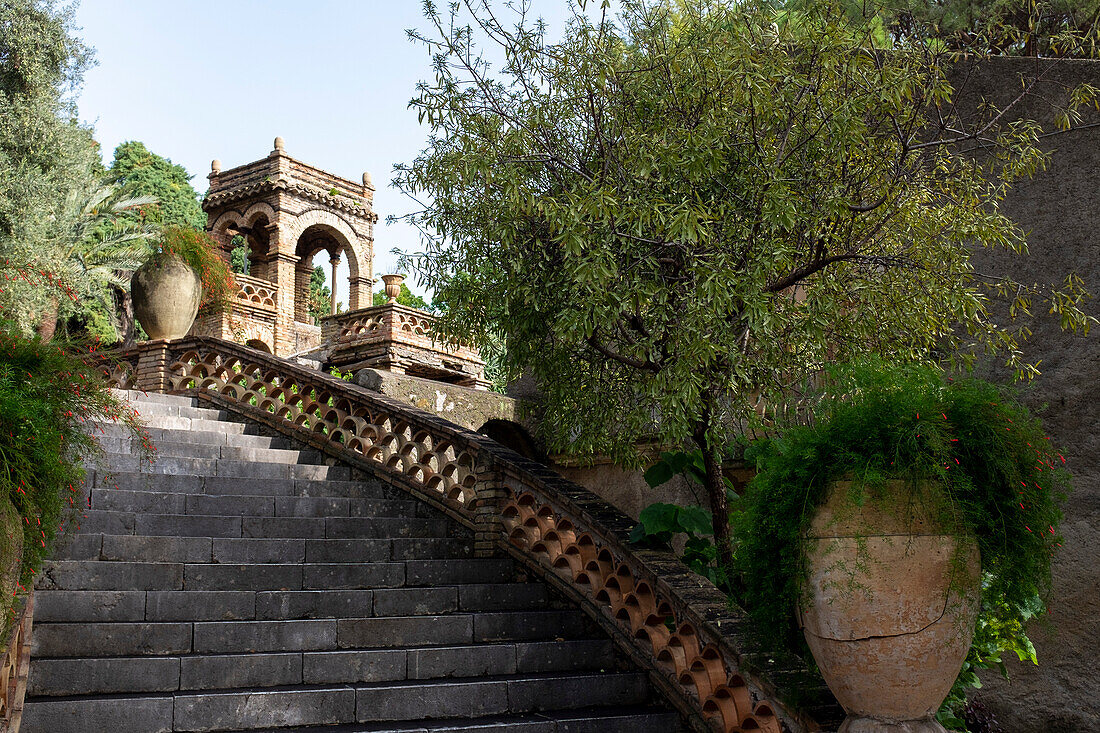 Öffentlicher Garten-Treppe, Taormina, Sizilien, Italien