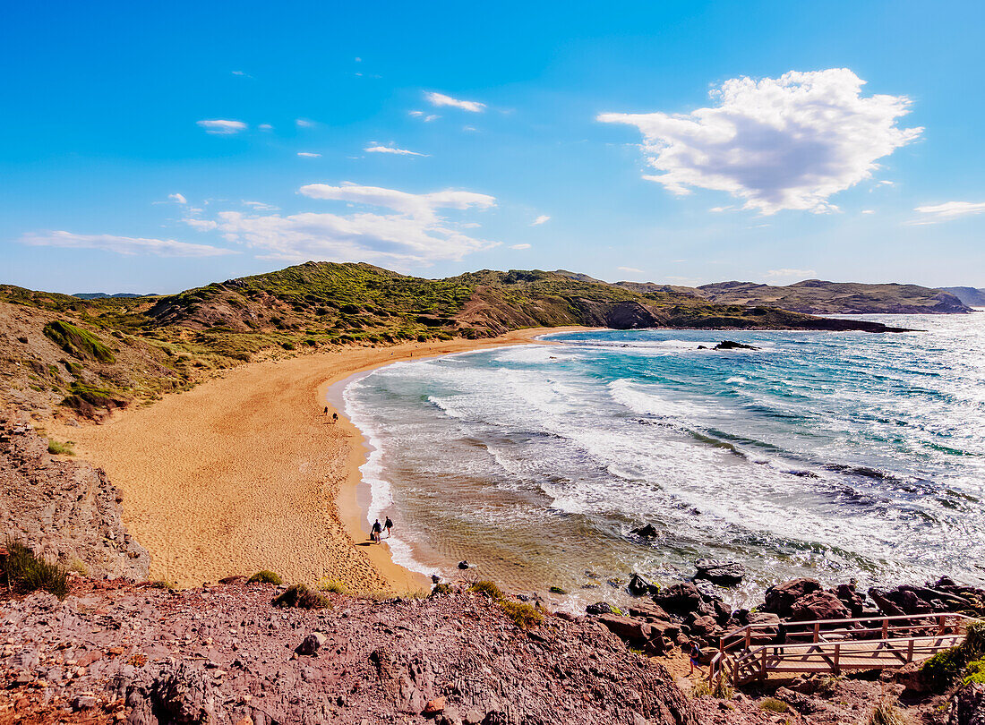 Platja de Cavalleria (Cavalleria Beach), elevated view, Menorca (Minorca), Balearic Islands, Spain, Mediterranean, Europe