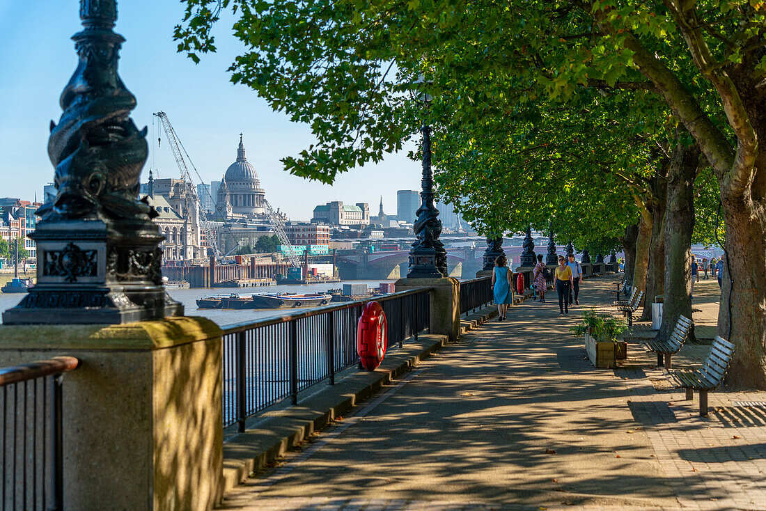 View of St. Paul's Cathedral and River Thames from the South Bank, Waterloo, London, England, United Kingdom, Europe