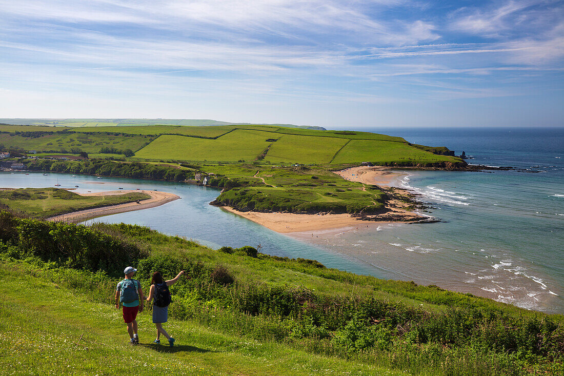 Bantham Sand beach and the River Avon viewed from Bigbury-on-Sea, Bantham, South Hams district, Devon, England, United Kingdom, Europe