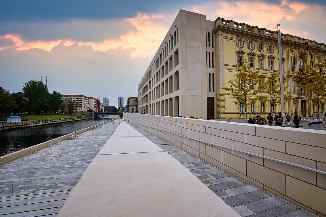 River promenade and Spree terraces at the new Berlin Palace (Humboldt Forum), Unter den Linden, Berlin, Germany, Europe