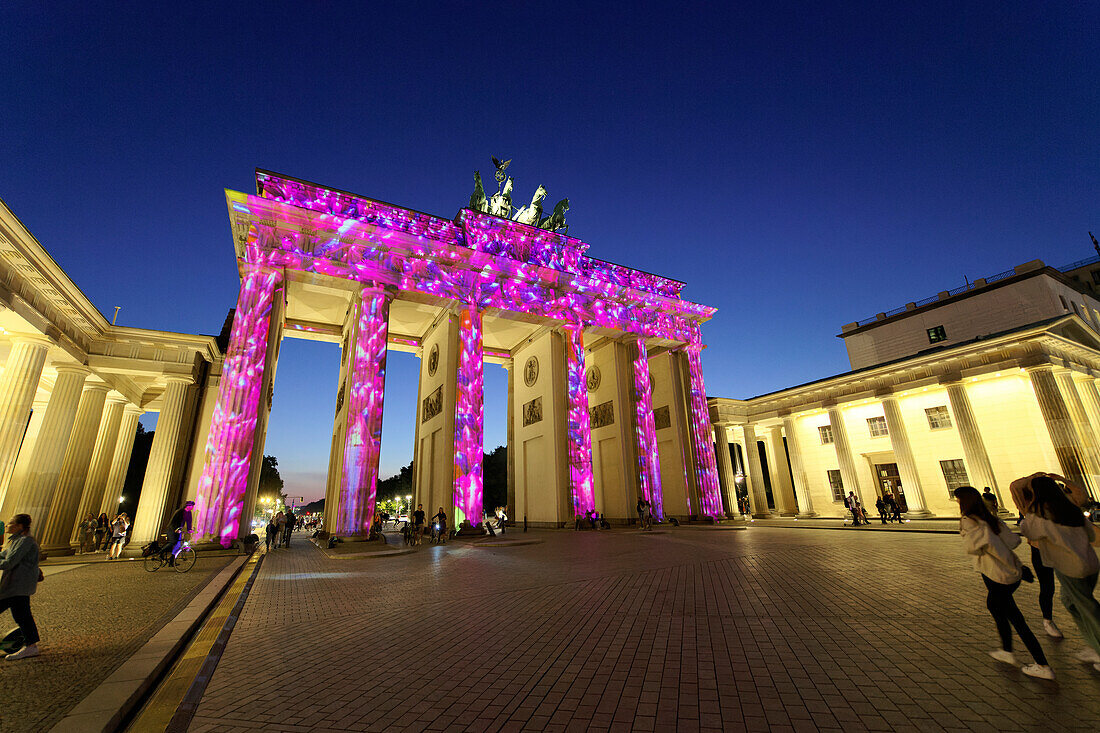 Brandenburg Gate during the Festival of Lights, Pariser Square, Unter den Linden, Berlin, Germany, Europe