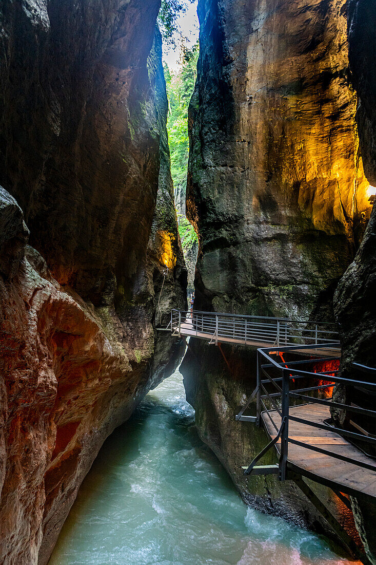 River Aare flowing through the Aare Gorge, Meiringen, Bernese Oberland, Switzerland, Europe