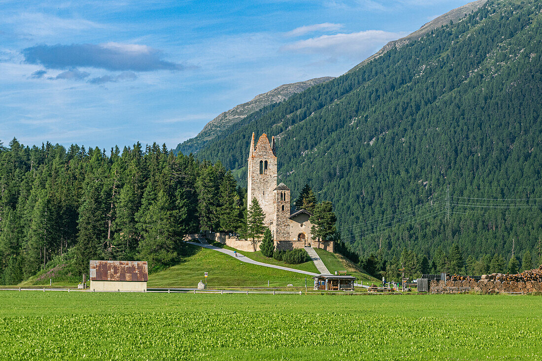 Kirche San Gian, Engadin, Graubünden, Schweiz, Europa