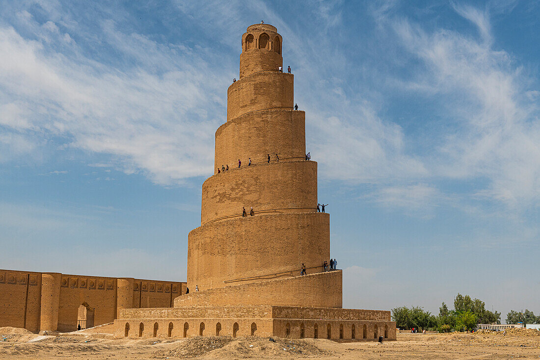 Spiralförmige Minarett der großen Moschee von Samarra, UNESCO-Weltkulturerbe, Samarra, Irak, Naher Osten